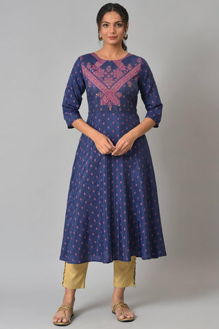 Navy Blue Circular kurta With Seqiuns