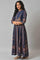 Dark Blue Gold Foil Printed Georgette Dress