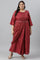 Plus Size Maroon Insta Saree Dress With Embroidered Belt