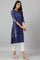 Dark Blue Embroidered kurta With Pleats