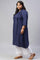 Plus Size Dark Blue Embroidered kurta With Pleats