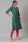 Green Glitter Printed Embroidered kurta