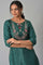 Green Glitter Printed Embroidered kurta