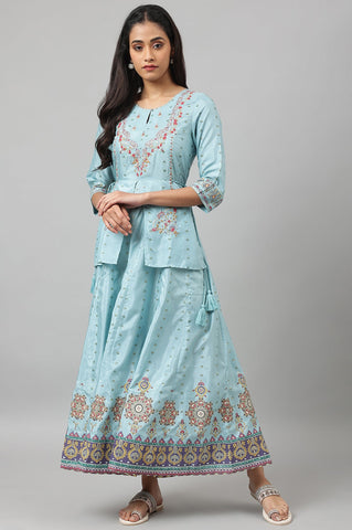 Light Blue Attached Dress With Embroidery