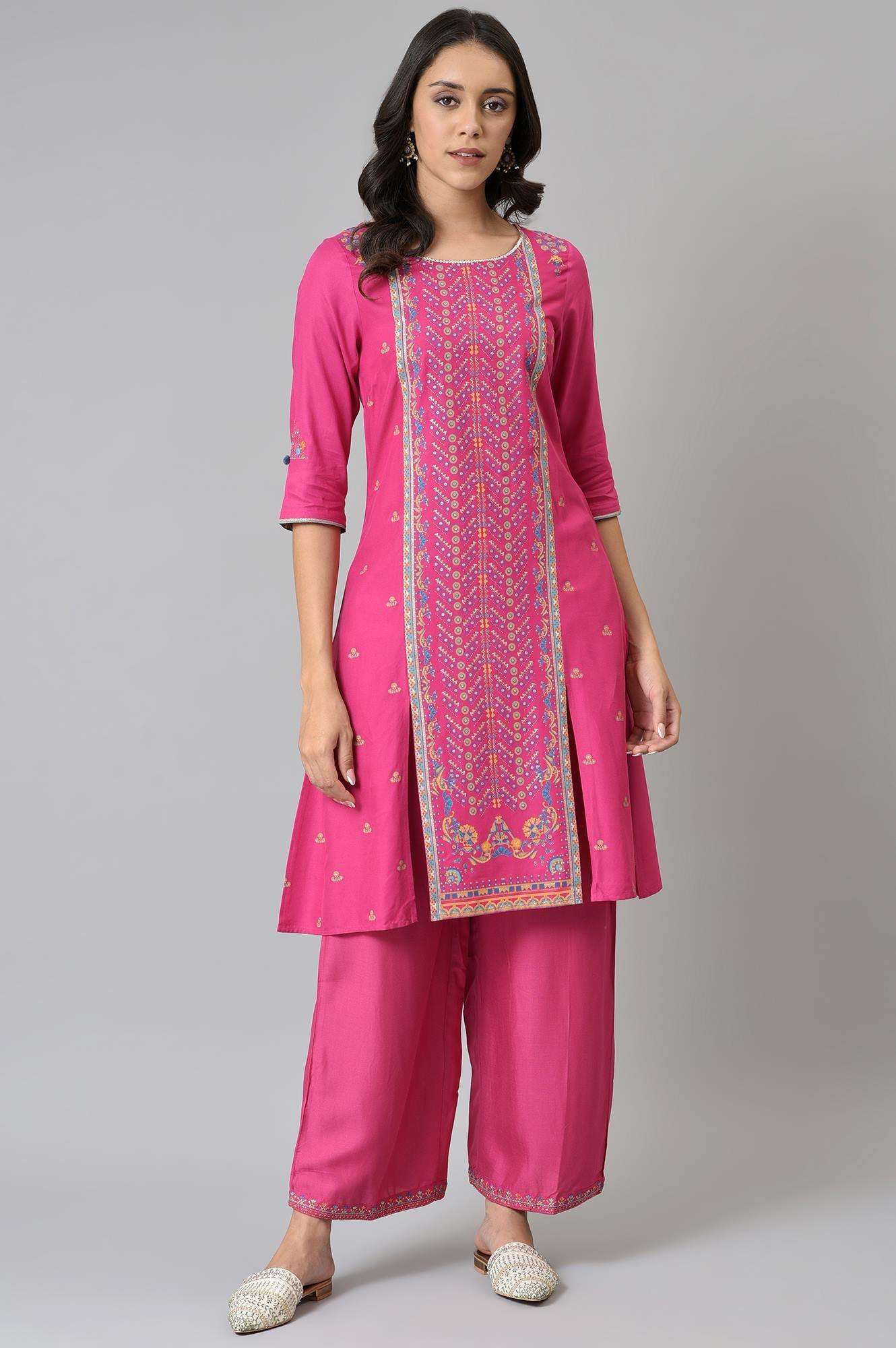 Pink Placement Printed Festive kurta