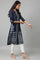 Dark Blue Placement Print Rayon kurta