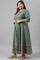 Leaf Green Glitter Printed Kalidar Plus Size Dress