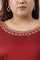 Maroon Festive Plus Size Gown With Embroidery On Neck And Sleeves