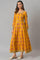 Mustard Paisley Printed Embroidered Ethnic Dress