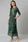 Green Glitter Printed Angrakha Jumpsuit