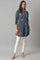 Blue Yarn Dyed Embroidered Tunic In Mandarin Collar