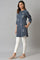 Blue Yarn Dyed Embroidered Tunic In Mandarin Collar