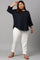 Plus Size Navy Blue Cotton Flax Top