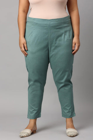 Plus Size Aqua Blue Cotton Blend Slim Pants