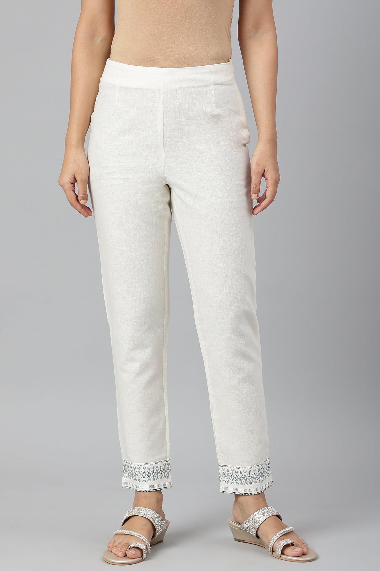 Lily White Cotton Blend Slim Pants