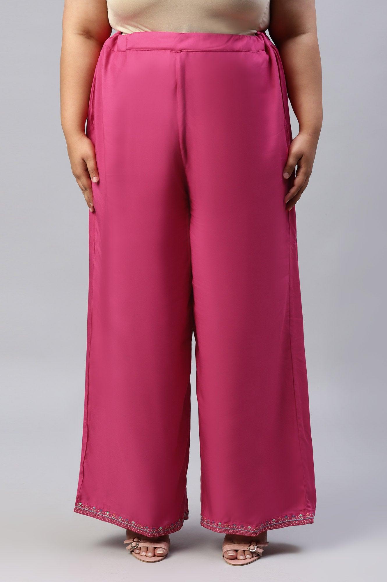 Dark Pink Festive Plus Size Parallel Pants