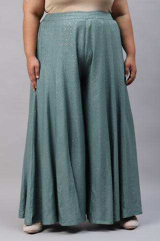 Plus Size Aqua Blue Printed Straight Culottes