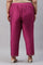 Dark Pink Women Plus Size Pants With Printed Border