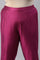 Dark Pink Women Plus Size Pants With Printed Border