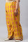 Plus Size Mustard Rayon Printed Parallel Pants