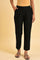 Black Straight Pants With Scalloped Hemline