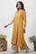 Yellow A-Line Embroidered Kurta, Parallel Pants And Dupatta Set