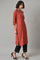 Brick Red Thread Embroidered kurta With Black Straight Pants