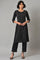 Black A-Line Box Pleated kurta With Straight Pants