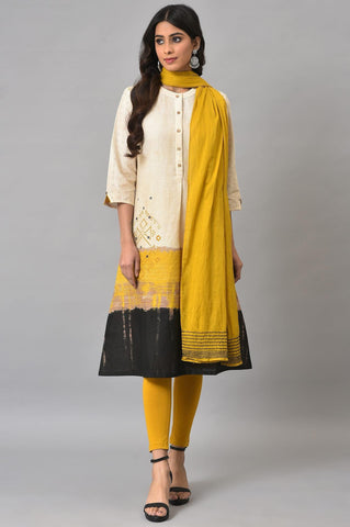 Ecru Printed Shirt kurta With Yellow Straight Pants