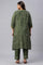 Dark Green Plus Size Landscape Print kurta With Pants