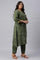 Dark Green Plus Size Landscape Print kurta With Pants