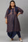 Plus Size Blue Printed A-Line Cowl kurta With Tights