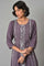 Dusky Purple Floral Printed kurta With Ecru Parallel Pants And Printed Dupatta