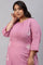 Liva Eco Plus Size Pink Embroidered kurta Off-White Pants And Dupatta Set