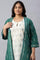 Green Plus Size Printed Gillet With Off-White kurta And Green Parallel Pants Set