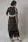Black Floral Printed kurta With Parallel Pants And Grey Dupatta