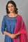 Blue Embroidered kurta With Parallel Pants And Pink Dupatta