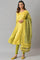 Lemon Yellow And Olive Green Printed kurta With Tights And Dupatta