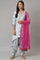 Light Blue Paisley Print High-Low kurta With Draped Pants And Pink Dupatta