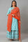 Blue Glitter Printed kurta And Culottes With Red Dupatta