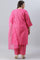 Plus Size Pink Bandhani Printed Embroidered kurta With Pants And Organza Dupatta