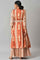 Orange Ikkat Printed Cape with Crop Top and Skirt Co-ord Set