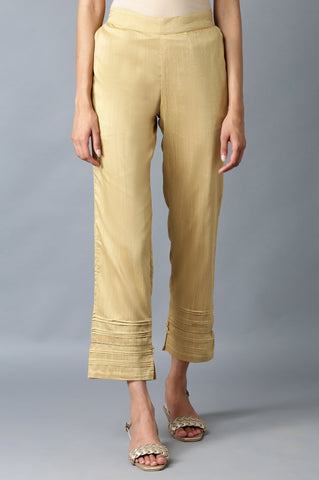 Beige Yarn-Dyed Solid Trousers