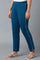 Blue Solid Straight Fit Cotton Pants With Elasticated Waistband