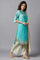 Blue Yarn-Dyed kurta White Flared Palazzo and Dupatta Set