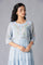 Blue Tiered Embroidered Dress With Belt