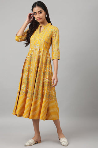 Mustard Yellow Kalidar Printed Dress