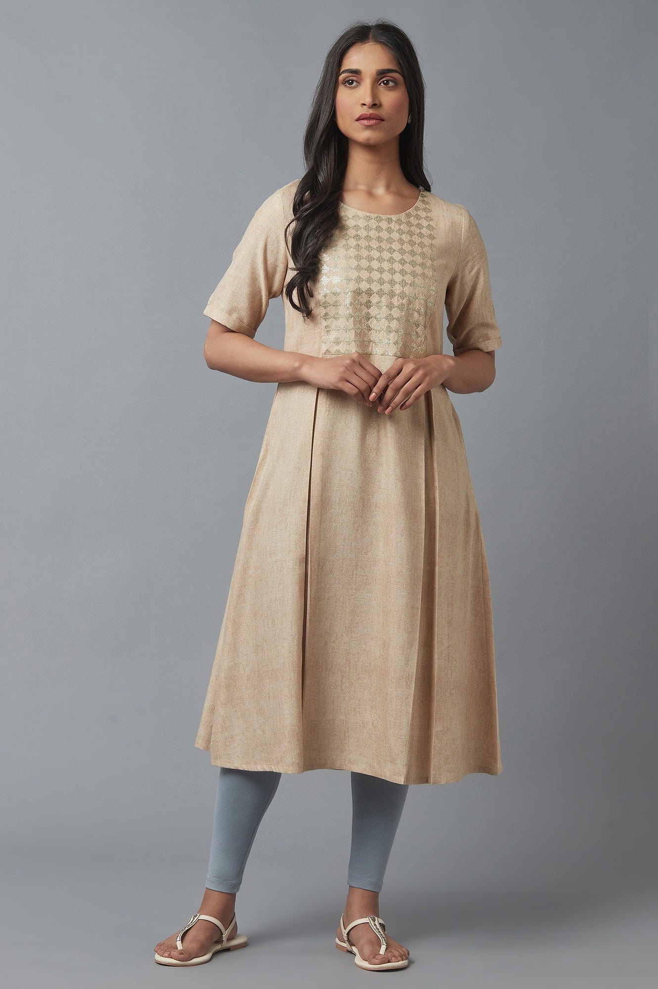 Almond Beige Sequin Work kurta