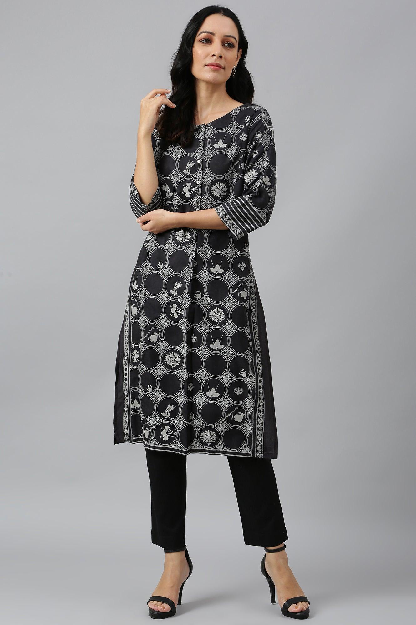 Midnight Black Printed kurta