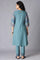 Deep Teal Floral Pleated kurta In Round Neck